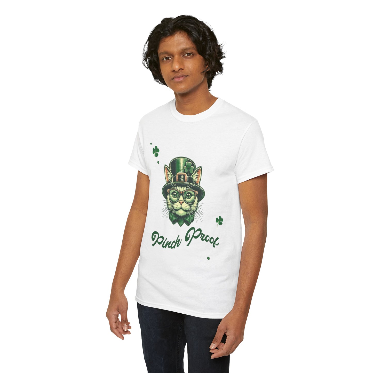 St. Patrick's Day Cat Tee - Pinch Proof Unisex Heavy Cotton T-Shirt