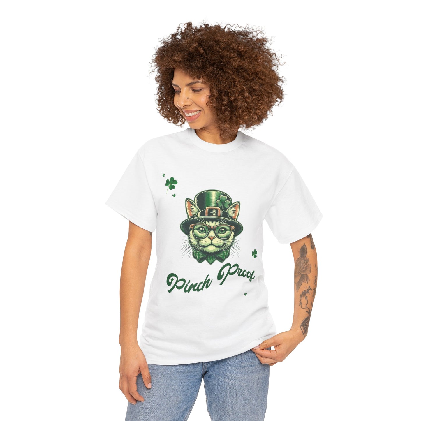 St. Patrick's Day Cat Tee - Pinch Proof Unisex Heavy Cotton T-Shirt