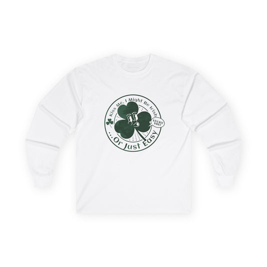 Lucky Charm Long Sleeve Tee - "Kiss Me, I Might Be Irish" for St. Patrick's Day