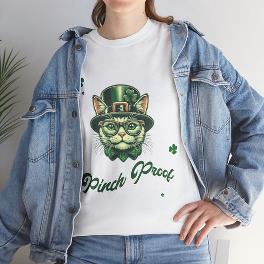 St. Patrick's Day Cat Tee - Pinch Proof Unisex Heavy Cotton T-Shirt