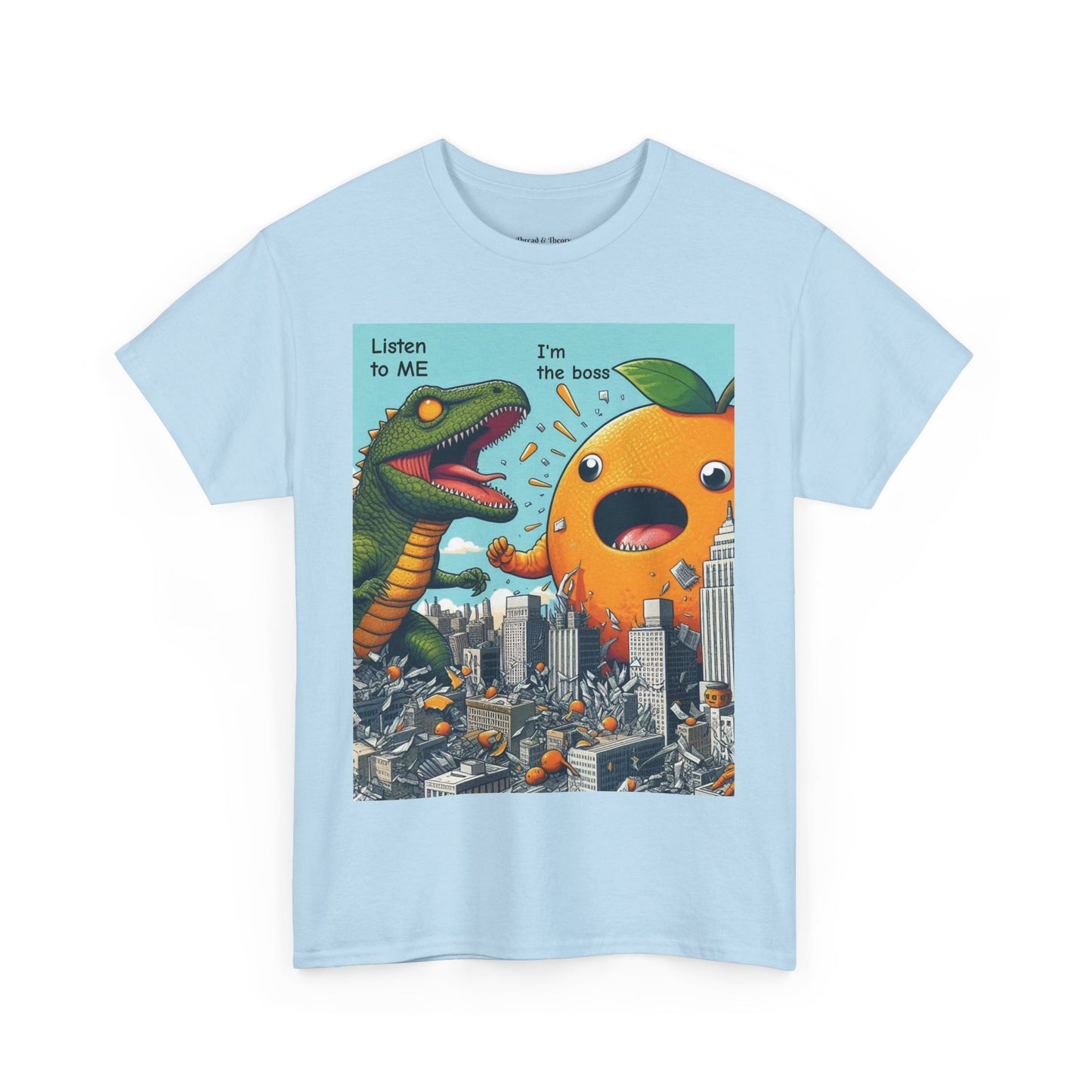 Playful Dinosaur and Orange Boss Unisex Heavy Cotton Tee