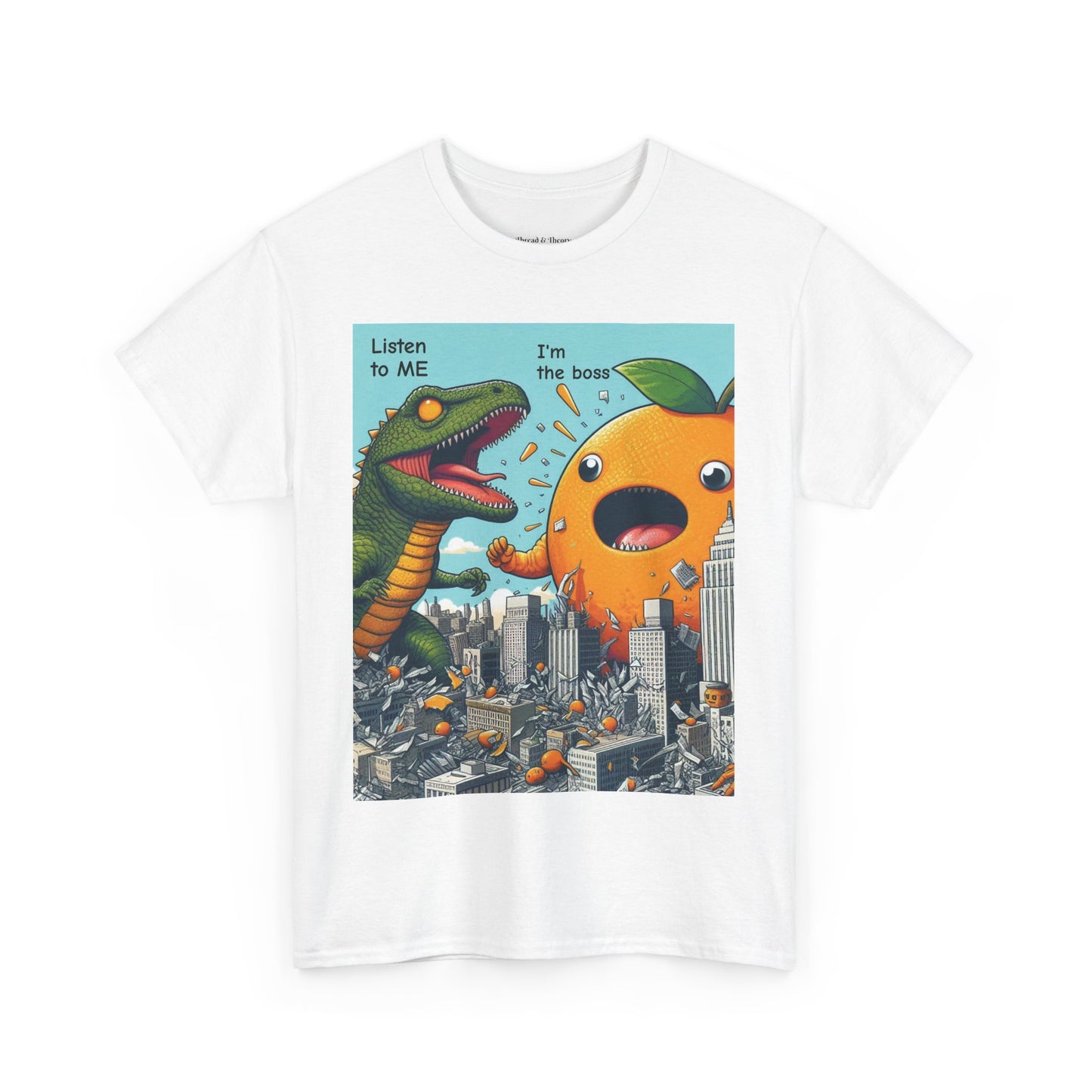 Playful Dinosaur and Orange Boss Unisex Heavy Cotton Tee