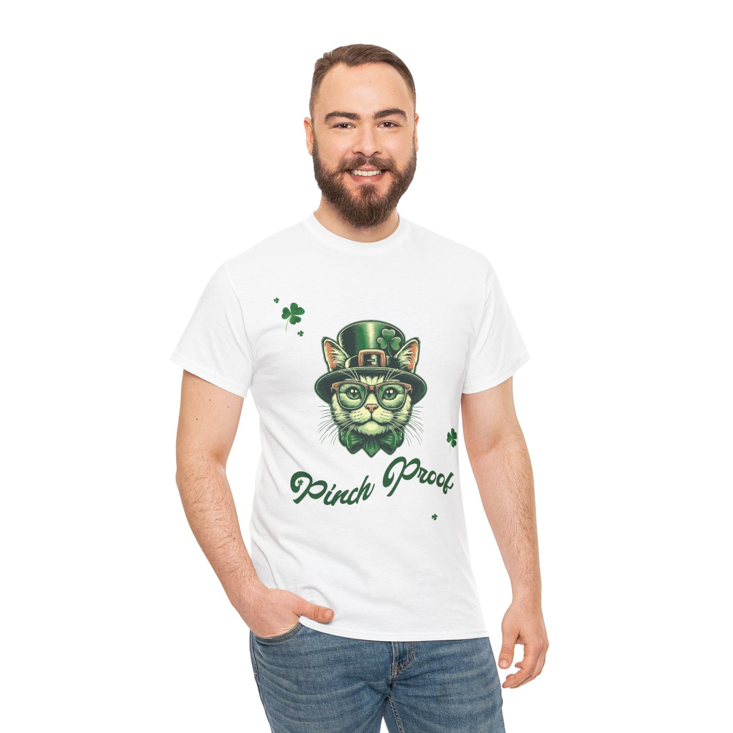 St. Patrick's Day Cat Tee - Pinch Proof Unisex Heavy Cotton T-Shirt