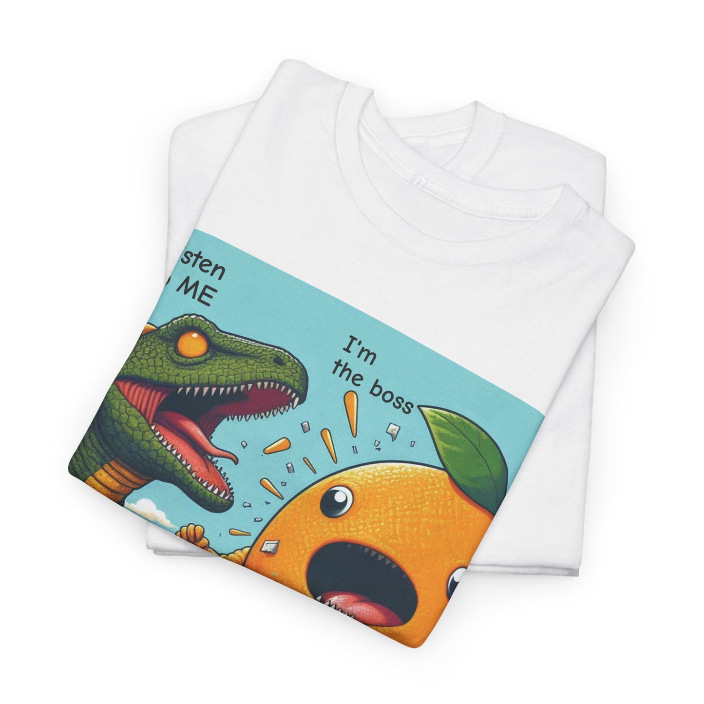 Playful Dinosaur and Orange Boss Unisex Heavy Cotton Tee