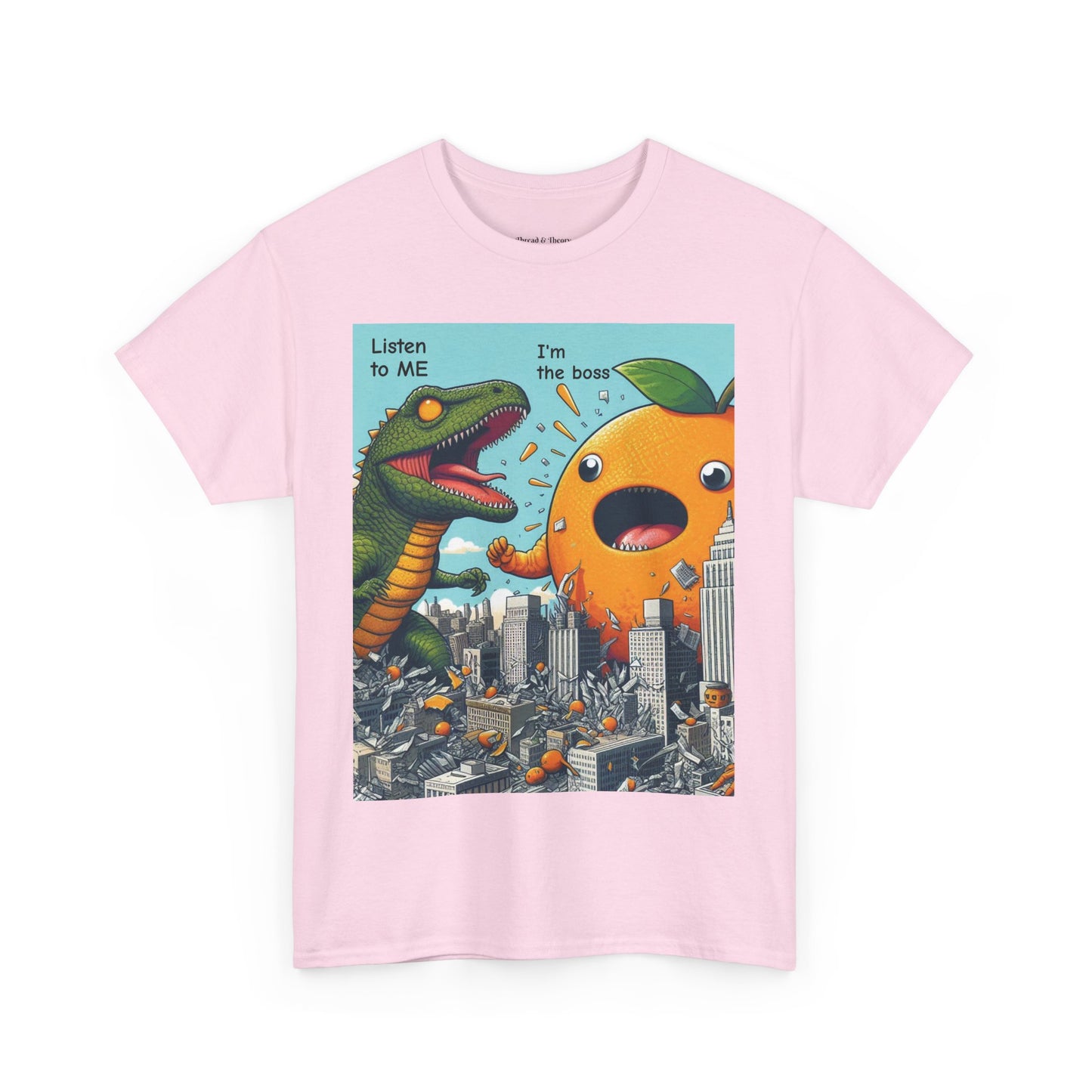 Playful Dinosaur and Orange Boss Unisex Heavy Cotton Tee