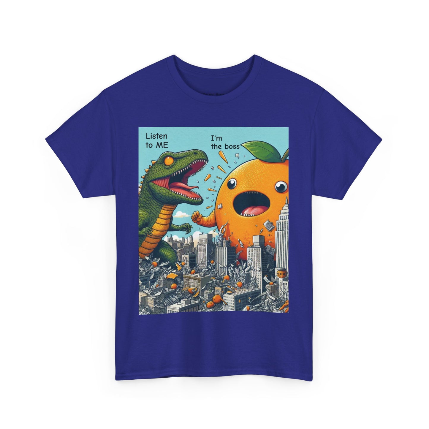 Playful Dinosaur and Orange Boss Unisex Heavy Cotton Tee