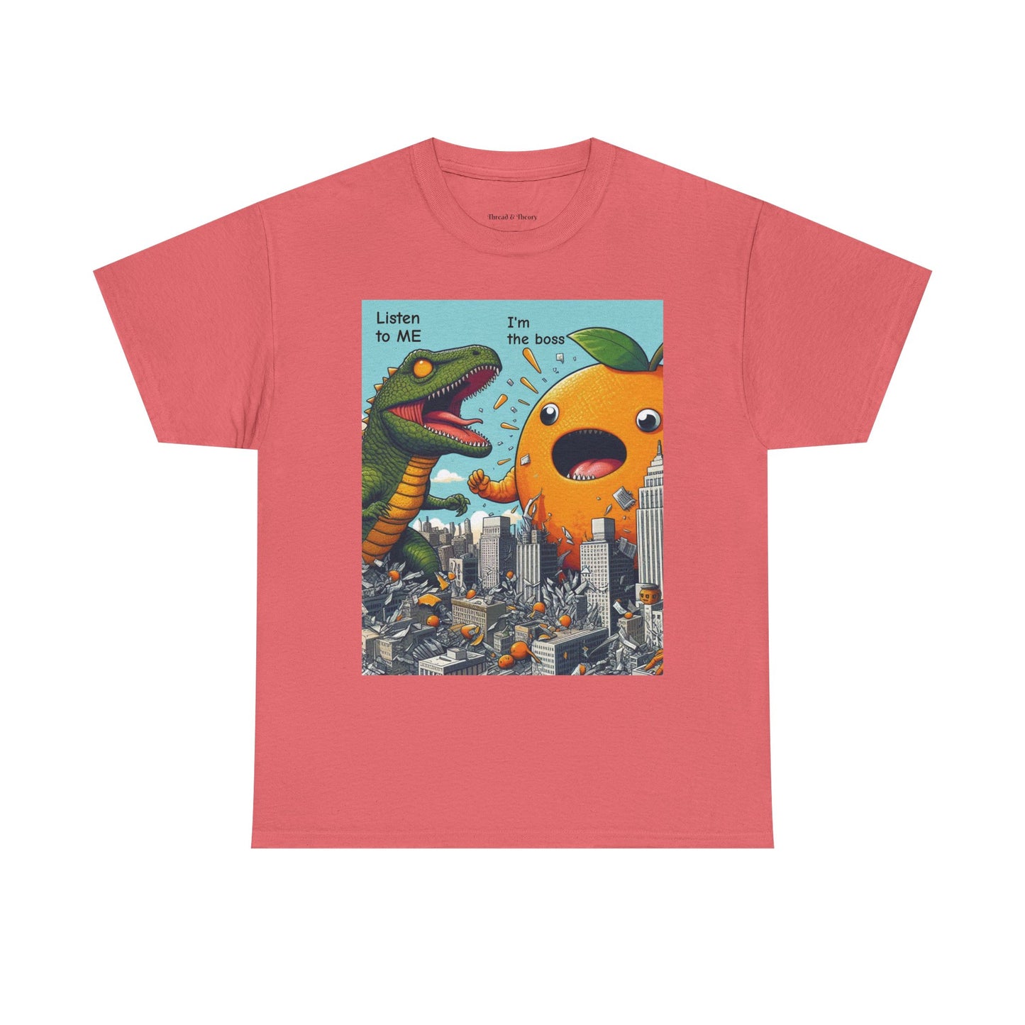 Playful Dinosaur and Orange Boss Unisex Heavy Cotton Tee