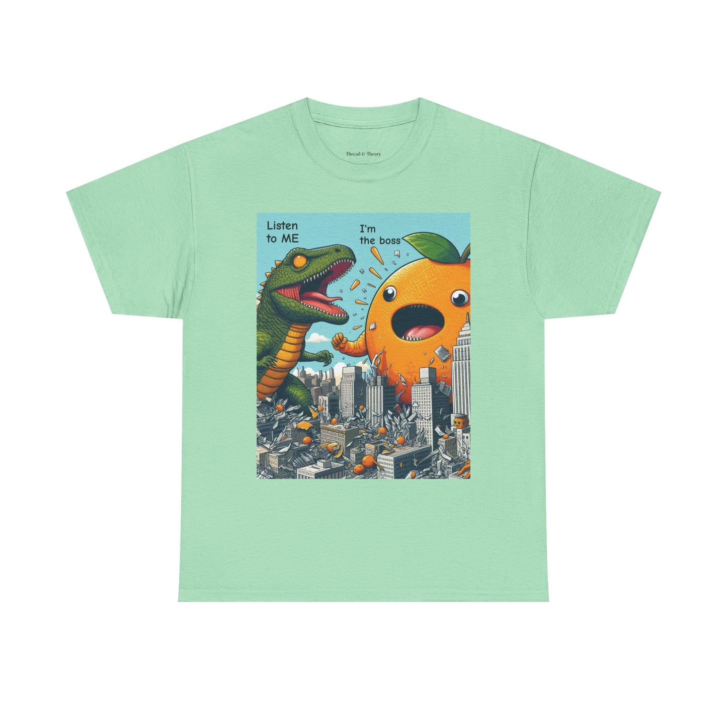 Playful Dinosaur and Orange Boss Unisex Heavy Cotton Tee