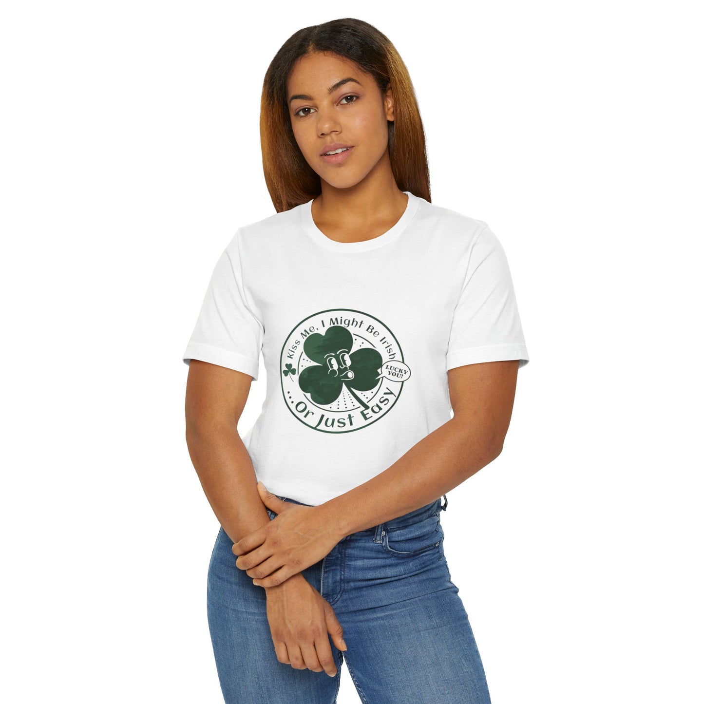 Lucky Clover Unisex Jersey T-Shirt - Kiss Me, I Might Be Irish